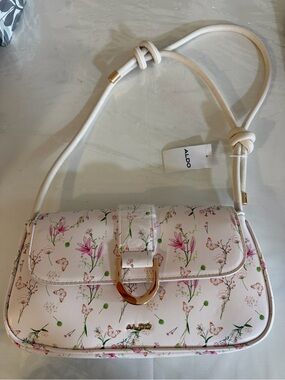 ALDO White-Pink Floral Shoulder Bag with Gold Hardware